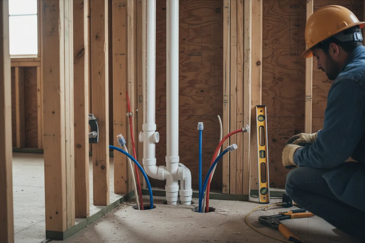 Drain and supply rough-in during Leak Detection in Huntley
